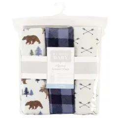 Hudson Baby Infant Boy Quilted Cotton Swaddle Wrap 3pk, Moose Bear, 0-3 Months