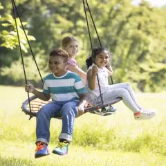 HearthSong 40-Inch Round Red Rope Swing with Padded Steel Frame and Woven Poly Rope Seat