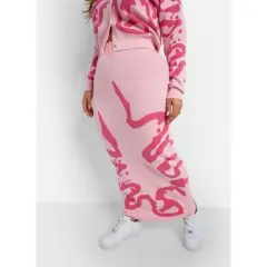 Rebdolls Women's Lady Knit Abstract Print Maxi Bodycon Skirt