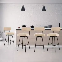 Costway Set of 4 Swivel Bar Stools Bar Height Upholstered Kitchen Dining Chairs Gray/Beige