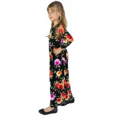 24seven Comfort Apparel Girls Floral Pleated Waist Maxi Dress Machine Washable