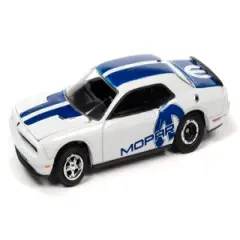 2014 Dodge Challenger R/T White w/Blue & 2008 Viper SRT10 Blue Met. w/White 1/64 Diecast Model Cars by Johnny Lightning