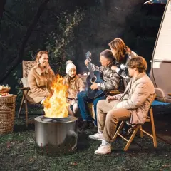 Tangkula 19.5" Smokeless Fire Pit Stainless Steel Wood Burning Firepit w/ Rain Cover