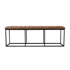 52.25" Draper Large Decorative Bench with Button Tufting Light Brown Faux Leather - HomePop