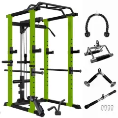 NAYSAYE Exercise Trainers Power Cage Adjustable with Gym Accessories 1000LBS Capacity for Home Gym Living Room, Black and Green, 17.32"*9.84"*5.51"