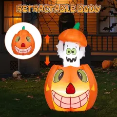 Angel Sar 2.8FT Halloween Inflatable Pumpkin Ghost, Animated LED Lighted Decor, Outdoor Indoor Yard Party Garden Decoration