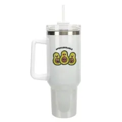 100 North Avocadorable Trio Emoji Avocado 40 oz. Stainless Steel, Large Water Bottle Coffee Mug, Spill & Leak Resistant, Thermal Travel Tumbler with
