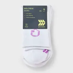 Women's Cushioned Pickleball 4pk Short Crew Socks - All In Motion&trade; White/Blue/Purple 4-10: Arch Support, Knit