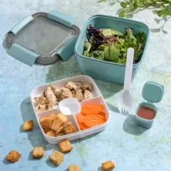 Spice by Tia Mowry Spicy Thyme 6.85in Lunch Box Container with Spork in Light Teal
