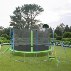 Aukfa 12FT Trampoline with Slide and Basketball Hoop ,with Safety Enclosure Net, for Adults/Kids Outdoor Family Fun