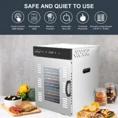 16-Shelf Food Dehydrator for Healthy Snacking with 1500W Power, Digital Timer + Adjustable Temperature Control