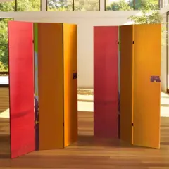 6" Double Sided Vermilion Canvas Room Divider Orange - Oriental Furniture