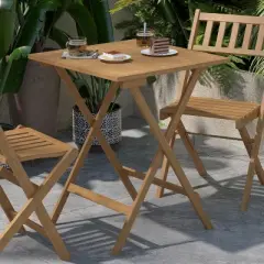 Flash Furniture Martindale Solid Acacia Wood 24 Inch Square Portable Folding Patio Table with Slatted Top and X Shaped Frame in Natural