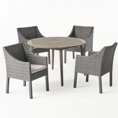 Christopher Knight Home Torrence Outdoor Acacia Wood and Wicker 5 Piece Dining Set with Cushion