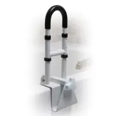 Drive Medical Clamp-On Adjustable Bathtub Grab Bar & Bathtub Safety Rail, White