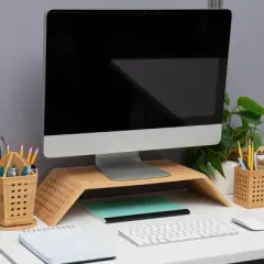 Mind Reader Lattice Collection Foldable Monitor Stand Brown: Desk Organizer & Office Organization Riser