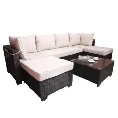 Janey 7-Piece PE Rattan Patio Conversation Set, Patio Sectional Sofa Set with Coffee Table, Outdoor Furniture - Maison Boucle