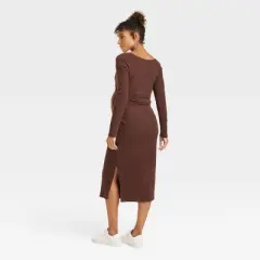 Long Sleeve Corsetry Ribbed Midi Maternity Bodycon Dress - Isabel Maternity by Ingrid & Isabel&trade;