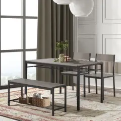 EROMMY Space-Saving Dining Table Set &ndash; Featuring a Stylish Faux Marble or Wood Grain Table with Modern Chairs - Grey