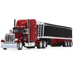 Peterbilt 359 w/Mid-Roof Sleeper and Lode King Distinction Hopper Trailer Spectra Red 1/64 Diecast Model by DCP/First Gear