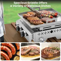 Kismile 2/3 Burner Food Grade SUS304 Tabletop Griddle, 16,000 BTU 310 Sq. In. Portable Propane Gas Griddle