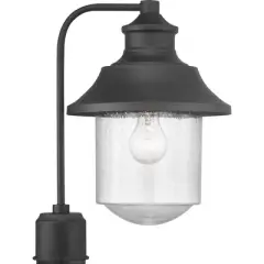 Progress Lighting Weldon 1-Light Outdoor Post Lantern in Black, Clear Seeded Glass, Shade Included