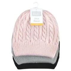 Hudson Baby Family Knitted Caps 3pk, Pink Black
