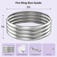 Sersper 3-5ft/36-60in Galvanized Steel Round Fire Pit Ring Heavy-Duty for Outdoor Patio Garden Bonfire Campfire