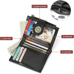 FATMOON Small Wallets for Women,Bifold RFID Blocking Leather Card Holder Compact Wallet with Zipper Coin Pocket for Women