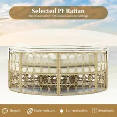 Tangkula Round Daybed w/ Retractable Canopy Soft Cushions for Patio Beige & Off White