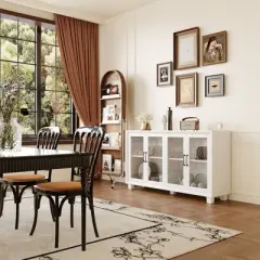 Famapy Modern Minimalist Kitchen Pantry with Glass Doors,Buffet Sideboard Cabinet,Large-Capacity Zoned Storage,Multi-use for Dish & Food Storage