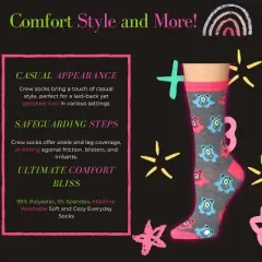 Tipi Toe Women's 6 Pack Solid Rainbow Colored Burst Patterned Lightweight Crew Socks