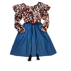 Girls Fierce & Fab Leopard Denim Dress - Mia Belle Girls