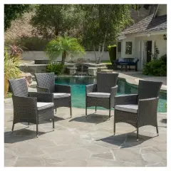 Malta Set of 4 Wicker Patio Dining Chair with Cushions - Gray - Christopher Knight Home