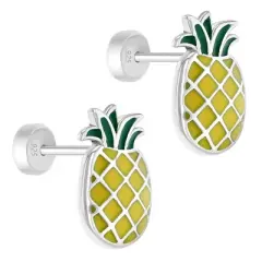 Girls' Lucky Pineapple Push Back Sterling Silver Earrings - In Season Jewelry