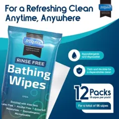 Inspire Rinse Free Body Wash Wipes | Bathing Wipes, Shower Wipes | Extra Large Adult Wipes With Aloe | Cleansing Adult Wipes | Body Wipes