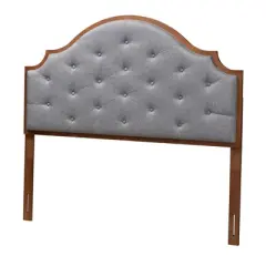 Baxton Studio King Premala Fabric and Wood Headboard Gray/Walnut Brown: Tufted Design, Adjustable Height