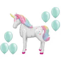 LOONBALLOON Unicorn Theme Balloon Set, 43 Inch AirWalker Enchanted Unicorn Balloon and 6x latex balloons