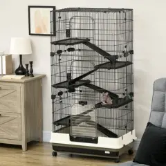PawHut Rolling Small Animal Rabbit Cage for Bunny, Chinchillas, & Gerbils with a Large Living Space