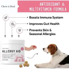 Chew + Heal Allergy Aid with Antioxidants, Dog Supplement,  Immune Booster & Seasonal Allergy Relief - 90 Delicious Chews