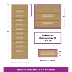 Teacher Created Resources&reg; File Storage Pocket Chart, 10 Pockets, Burlap Design, 14" x 58"