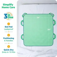 IMPROVIA&reg; Positioning Bed Pad with Reinforced Handles, Washable, Waterproof, Mattress Protection, For Lifting, Turning, Transferring Patients