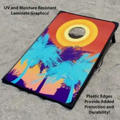Driveway Games Weatherproof UV-Resistant Lightweight Tailgate Bean Bag Toss Board Cornhole Set w/4 Blue & 4 Orange Bags & Portable Carry Bag, Tropical