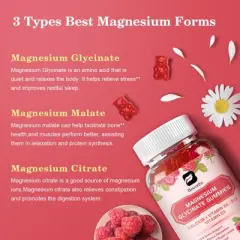 B Beworths 600 Mg Magnesium Glycinate Gummies, Magnesium Supplement Complex, Support Joint & Energy, Vegan & 0-Sugar, 60 Count