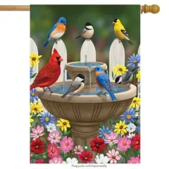 Briarwood Lane Birdbath Gathering Spring House Flag Floral Birds