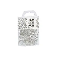 JAM PAPER Round Head Push Pins Clear 100/Pack (346RTCL)