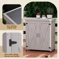 LOVMOR Potting Bench with Storage Cabinet and Metal Table Top for Outdoor Patio