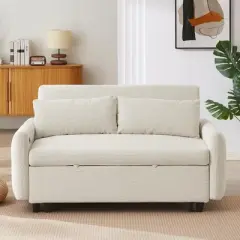 57.48" Convertible Sleeper Pull-out Sofa Bed Couch w/USB Ports, Two Throw Pillows for Living Room-- Frevyn