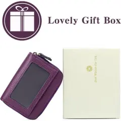 Wikineon Small Genuine Leather Wallet for Women - RFID Blocking Credit Card Holder, Soft Real Leather for Durability & Comfort,Purple