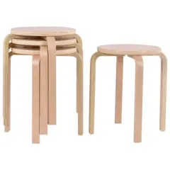 Tangkula 4 pcs 17" Round Stacking Stool Dining Chair Set Backless Wood Seats Natural